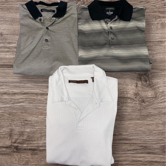 Perry Ellis Hathaway Polo Shirt lot Bundle Striped Short Sleeve‎ Mens All Size L - Picture 1 of 7
